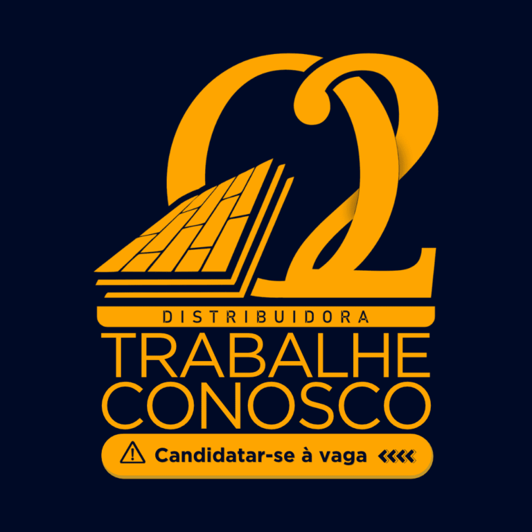 Logotipo da O2 Distribuidora em tom amarelo sobre fundo azul com o texto Trabalhe Conosco e indicação para candidatar-se.
