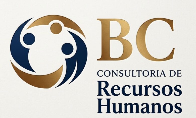 Logotipo da BC Consultoria de Recursos Humanos com as letras BC e símbolo circular em azul e dourado.