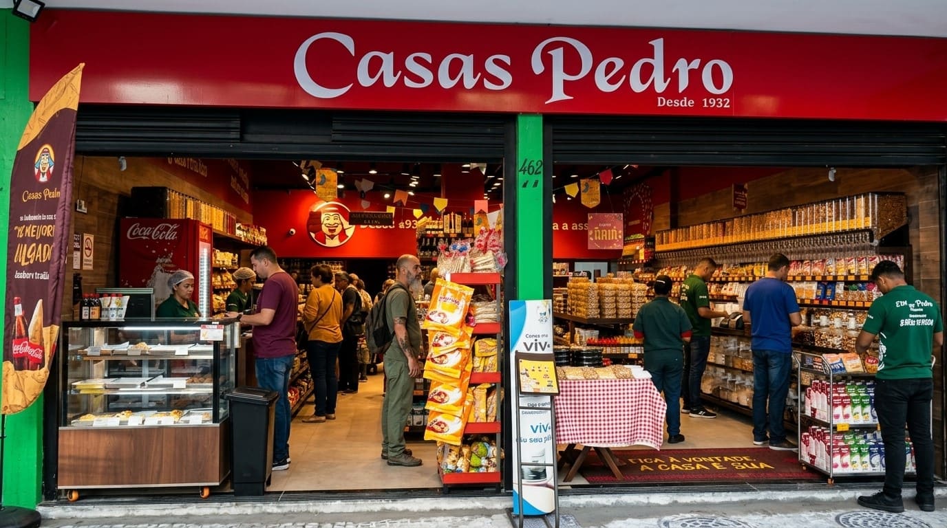 Casas Pedro seleciona candidatos para lojas da Zona Oeste, Zona Sul, Sudoeste e Niterói 1 Fachada de uma loja da rede Casas Pedro movimentada com clientes e funcionários trabalhando no atendimento.