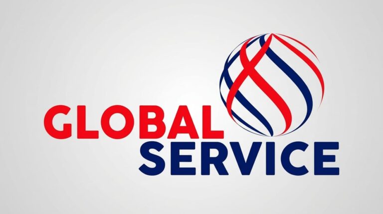 Logotipo da Global Service com a palavra Global em vermelho, Service em azul e um globo estilizado em linhas vermelhas e azuis, anunciando vaga de emprego aberta.