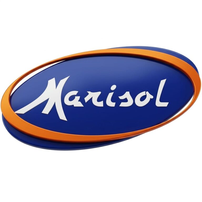 Logotipo oval da empresa Marisol Madeiras em tons de azul e laranja com a escrita Marisol em branco, anunciando vaga de emprego.