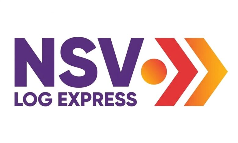 Auxiliar Administrativo - Nsv Logistica - Santa Cruz, Rio de Janeiro 1 Logotipo da empresa NSV Log Express em letras roxas acompanhado por um símbolo de setas laranjas e vermelhas indicando movimento.