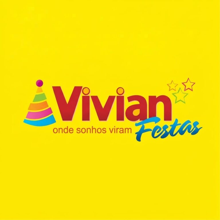 Logotipo da Vivian Festas sobre fundo amarelo vibrante, com chapéu de festa colorido e a frase onde sonhos viram Festas, anunciando vaga de emprego aberta.