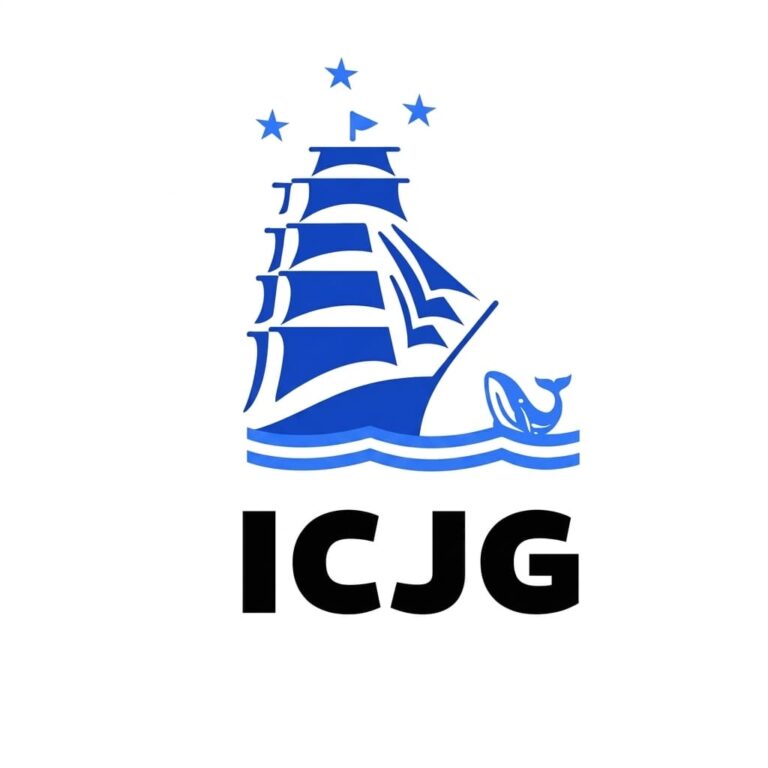 Logótipo do Iate Clube Jardim Guanabara com ilustração de um veleiro, estrelas e uma baleia sobre ondas em tom azul, com a sigla ICJG em destaque