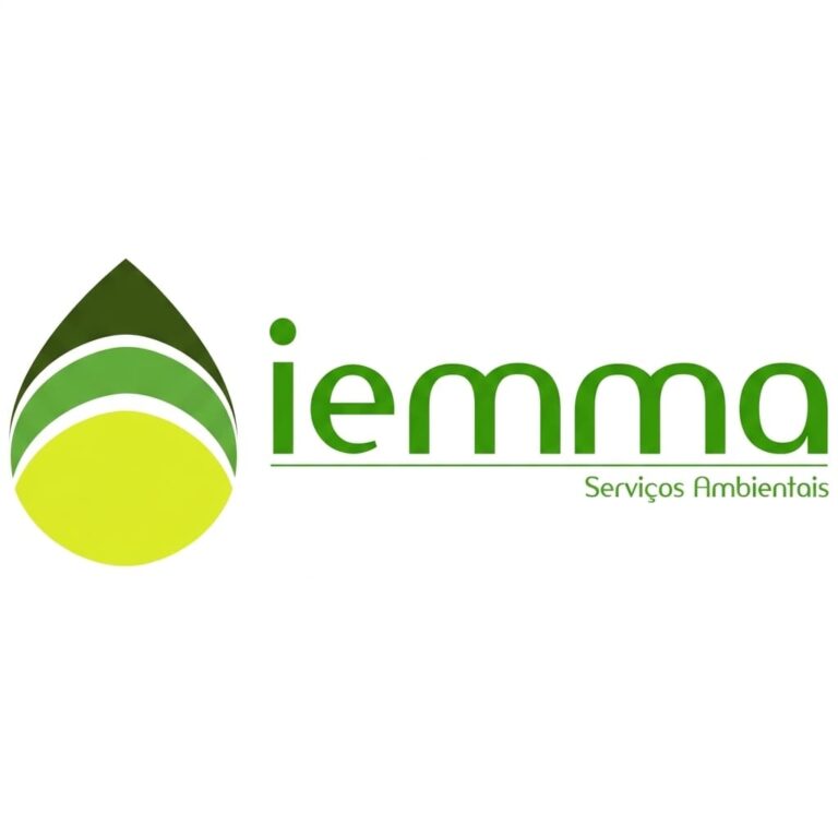 Logotipo da Iemma Serviços Ambientais com ícone em forma de gota em tons de verde e amarelo e o nome da empresa escrito ao lado sobre fundo claro.