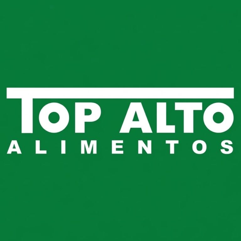 Logotipo da Top Alto Alimentos com o nome da empresa em letras brancas sobre fundo verde.