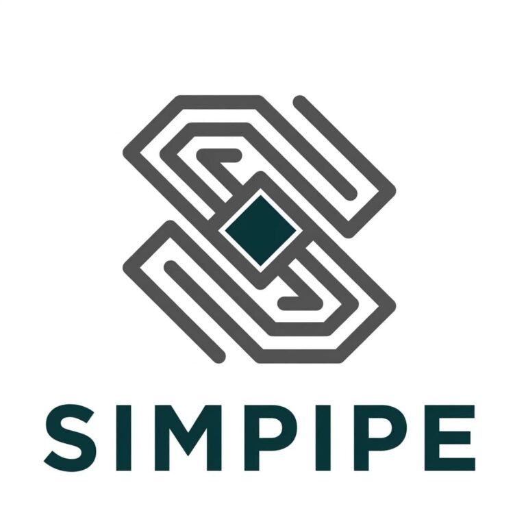 Logotipo da SIMPIPE com ícone geométrico em cinzento e verde e o nome da empresa em letras maiúsculas sobre fundo claro.