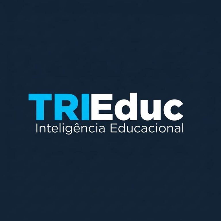 Logotipo da TRIEduc Inteligência Educacional com letras em azul e branco sobre fundo escuro.